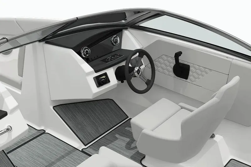 Slide: The Image of 2026 Four Winns H1 Freedom boat interior with modern dashboard and steering wheel. - 3