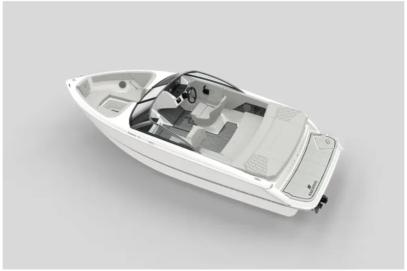 Slide: The Image of 2026 Four Winns H1 Freedom boat, sleek white design, spacious interior, modern features. - 4