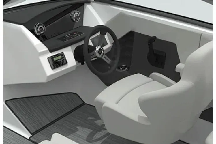 Slide: The Image of 2026 Four Winns H1 Freedom boat cockpit with modern steering and controls. - 6