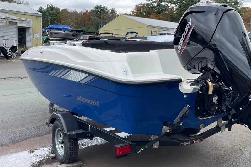 Slide: The Image of 2026 Bayliner Element E18 boat with Mercury engine on trailer. - 3