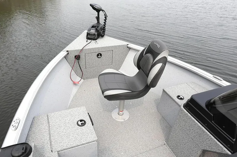 Slide: The Image of Manufacturer Provided Image: 2024 Lund 1675 Alaskan SS fishing boat interior with swivel seat and trolling motor. - 15