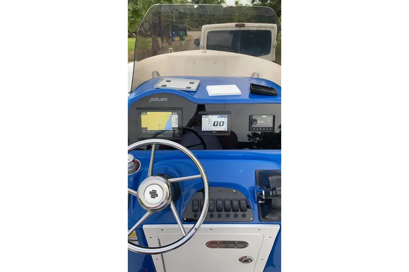 Slide: The Image of Boat dashboard with steering wheel and digital displays, Polar model 1, 2019. - 9