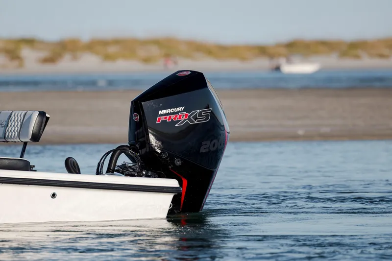 Slide: The Image of Boat with Mercury Pro XS engine on water, Vtech 18 model, 2026. - 5