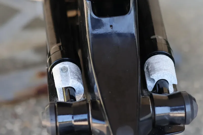 Slide: The Image of Close-up of a 2010 Monterey 254FS boat component, featuring detailed mechanical parts. - 10