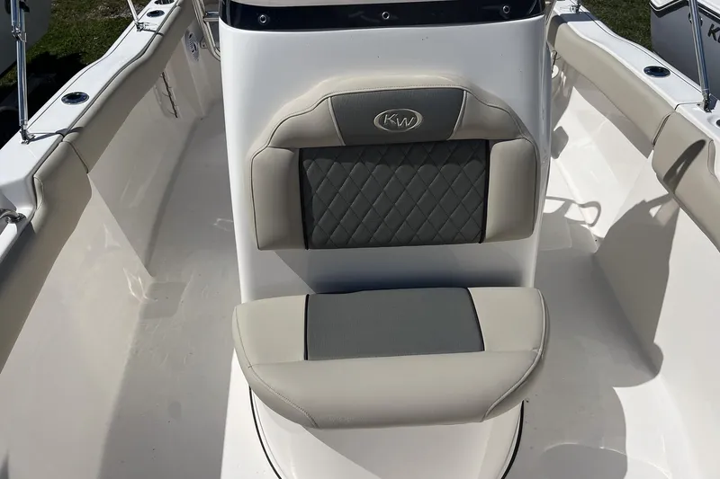 Slide: The Image of 2026 Key West 203 FS boat seat with gray cushioned upholstery and diamond stitching. - 14