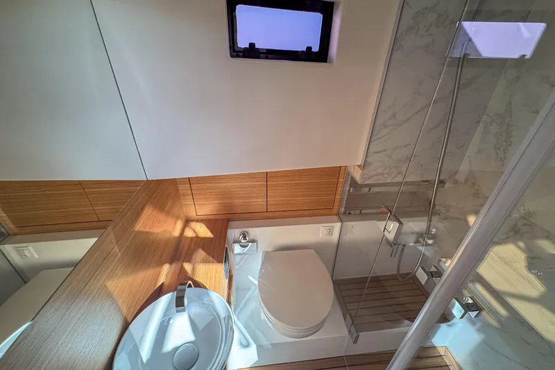 Slide: The Image of Luxurious bathroom in 2026 De Antonio Yachts D42, featuring modern fixtures and elegant design. - 35