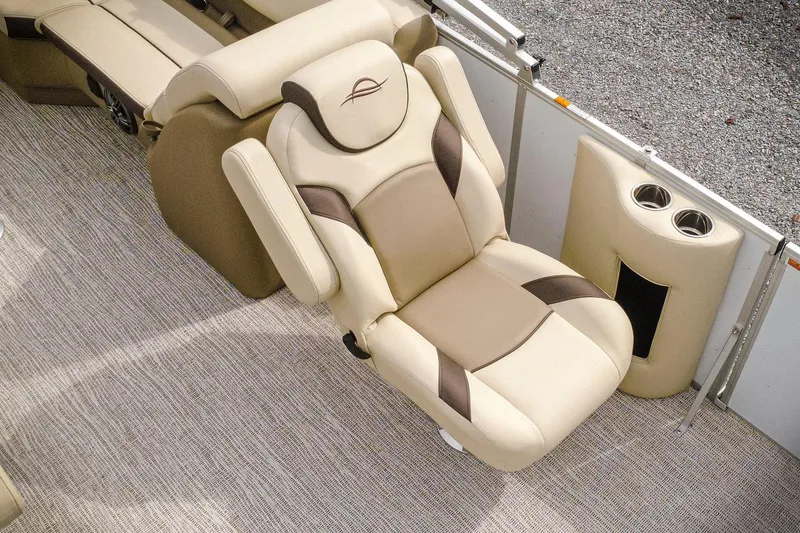 Slide: The Image of Luxurious seating on 2026 SunCatcher Select 22RC pontoon boat with cup holders. - 33