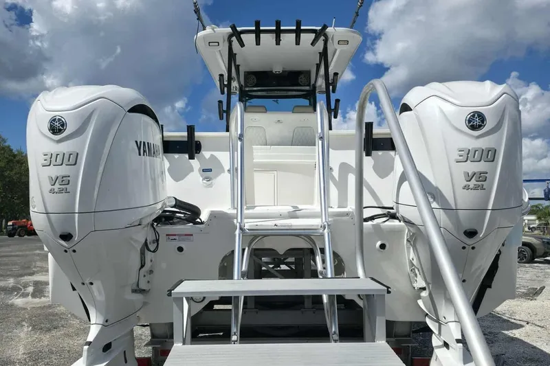 Slide: The Image of 2023 World Cat 325 CC boat with twin Yamaha 300 V6 engines. - 32