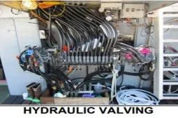 Slide: The Image of Hydraulic valving system on 1979 Custom Longliner 58 boat, showcasing complex piping. - 16