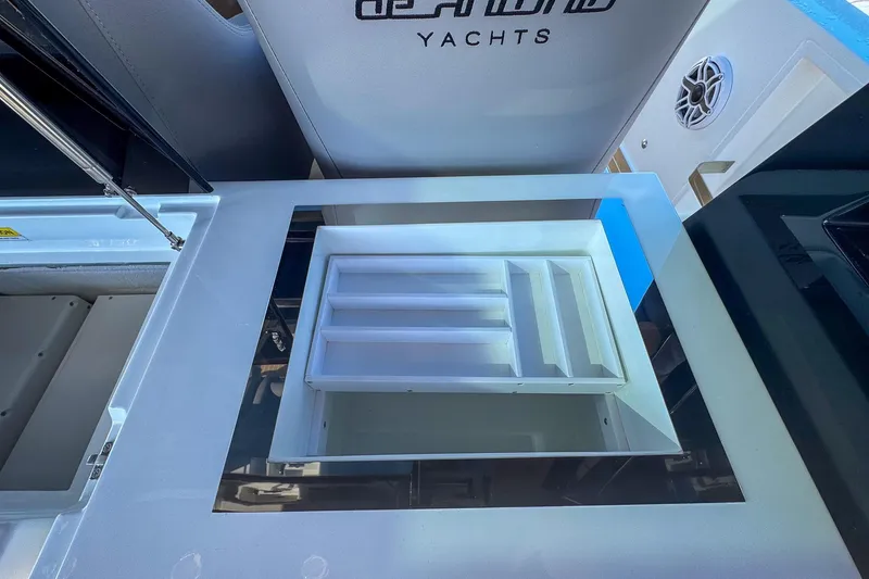 Slide: The Image of 2026 De Antonio Yachts D42 interior storage compartment with sleek design and modern features. - 18