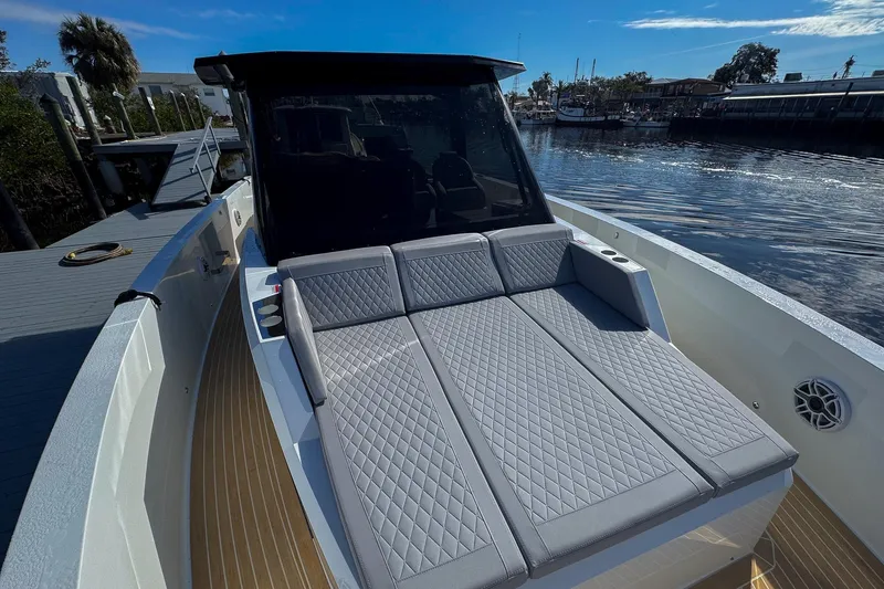 Slide: The Image of 2026 De Antonio Yachts D42 luxury boat with spacious sunbed and sleek design. - 44