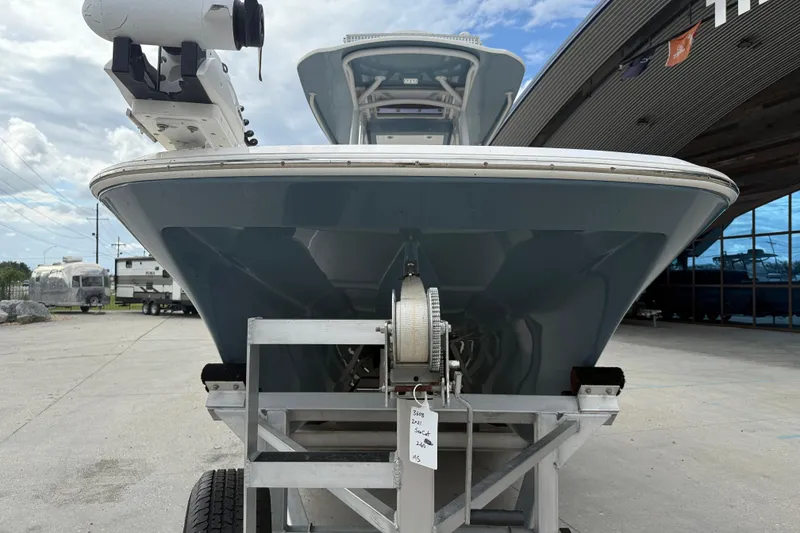 Slide: The Image of 2021 Sea Cat 260 boat on trailer, front view, outdoors. - 3