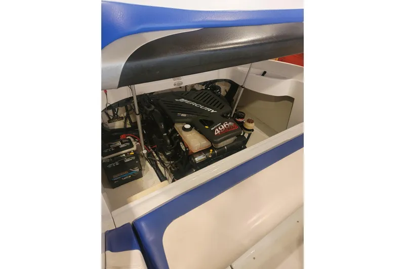 Slide: The Image of 2004 Baja H2X boat engine compartment with MerCruiser 496 MAG engine. - 26