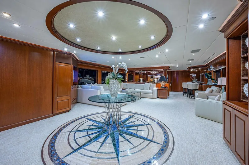 Slide: The Image of Luxurious interior of 2000 Christensen 141 Raised Pilothouse yacht with elegant decor and seating. - 2