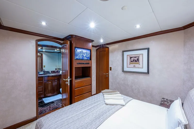 Slide: The Image of Luxurious bedroom interior on 2000 Christensen 141 Raised Pilothouse yacht. - 42