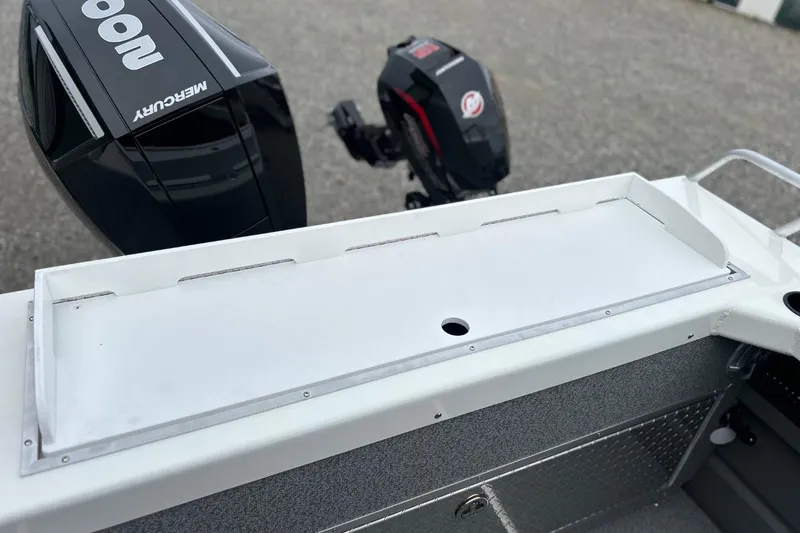 Slide: The Image of 2026 Thunder Jet 22 Chinook OS boat with Mercury outboard motors, rear deck view. - 20