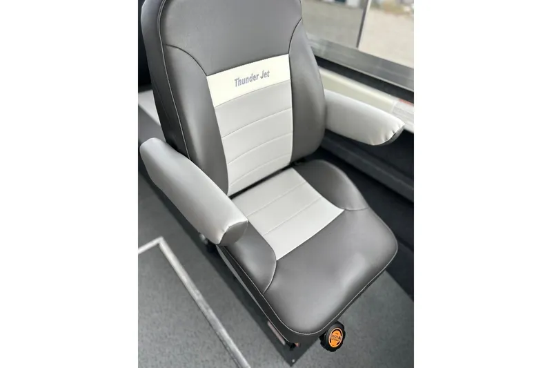 Slide: The Image of Gray and white seat in 2026 Thunder Jet 22 Chinook OS boat interior. - 44