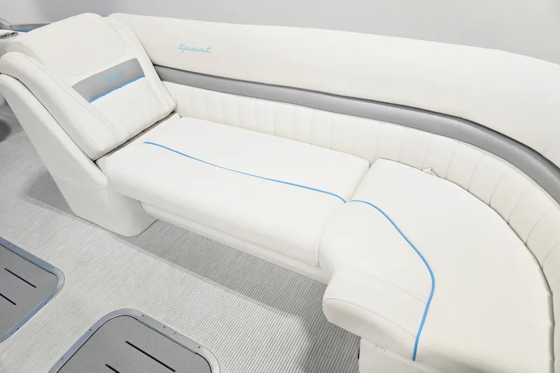 Slide: The Image of Luxurious seating on 2026 Bennington 24 LXS FASTBACK SPORT ARCH boat, featuring elegant white upholstery. - 6
