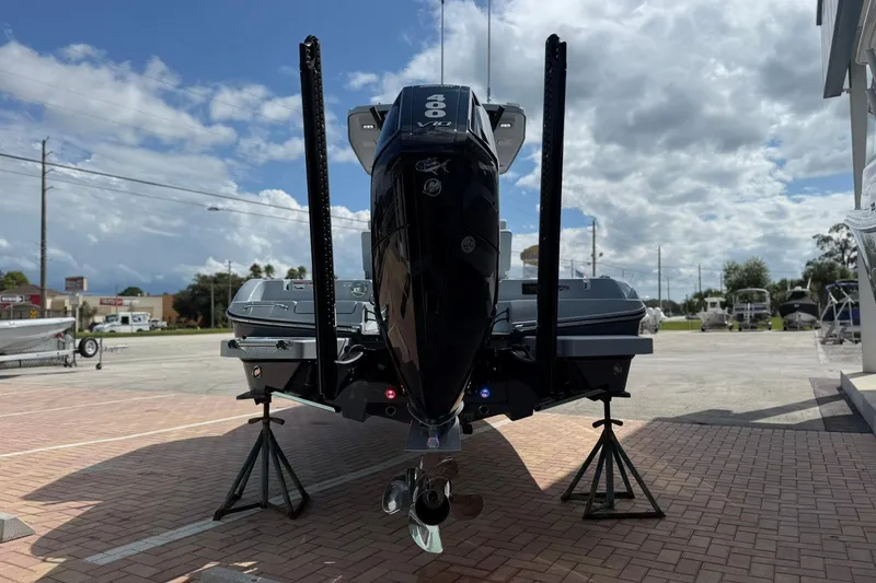 Slide: The Image of 2026 Crevalle 26 HCO boat with powerful 400 V8 engine on display. - 3