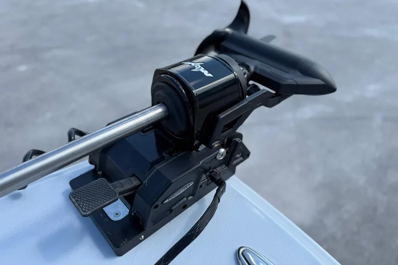 Slide: The Image of Close-up of a 2026 Crevalle 26 HCO boat's trolling motor mount. - 53