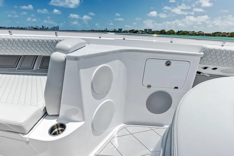 Slide: The Image of Luxurious interior of 2025 HCB 56 Suenos GIX yacht with quilted seating and sleek design. - 50