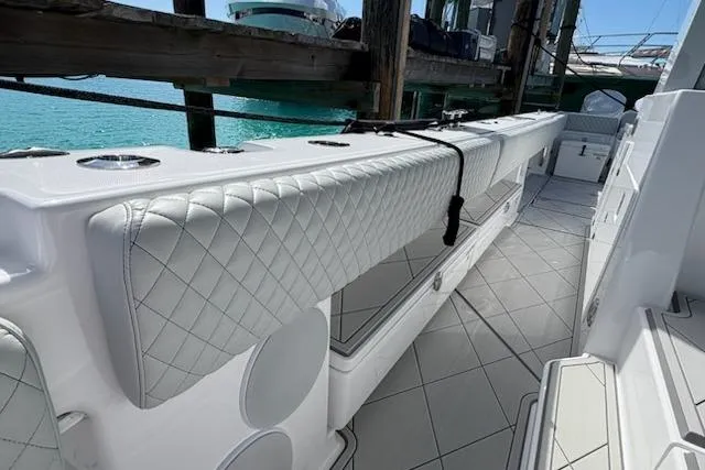 Slide: The Image of Luxurious interior of 2025 HCB 56 Suenos GIX yacht with quilted seating. - 71