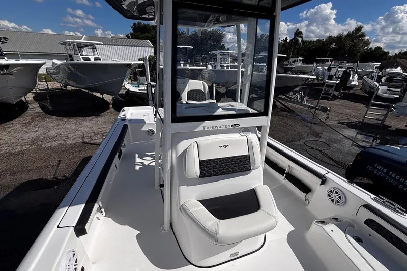 Slide: The Image of 2026 Tidewater 2300 Carolina Bay boat deck with Minn Kota trolling motor. - 35