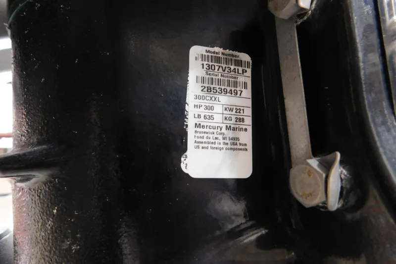 Slide: The Image of Label on Mercury Marine engine, model 1307V34LP, serial 2B539497, for Regulator 32 Center Console 2003. - 10