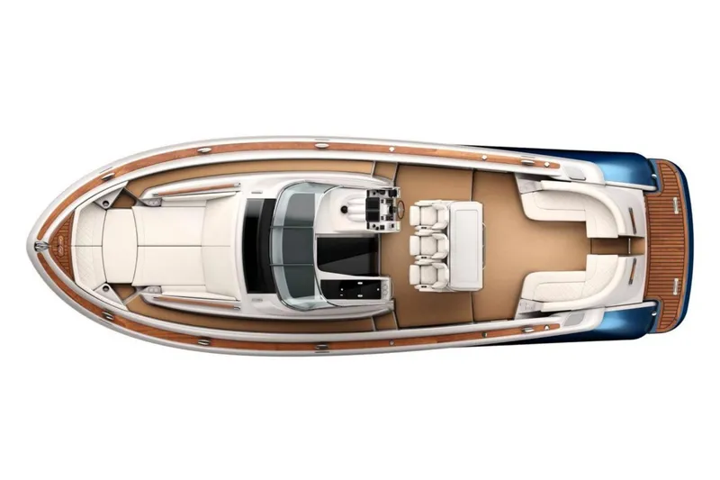 Slide: The Image of Top view of a 2017 Chris-Craft Launch 38 luxury boat with elegant seating. - 103