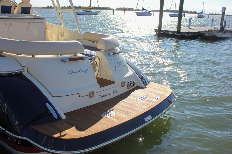 Slide: The Image of Modern bathroom sink on 2017 Chris-Craft Launch 38 yacht, featuring sleek faucet and soap dispenser. - 77