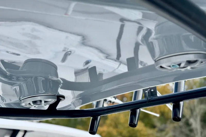 Slide: The Image of Close-up of 2025 Parker 2600 Center Console boat's sleek overhead design and fixtures. - 10