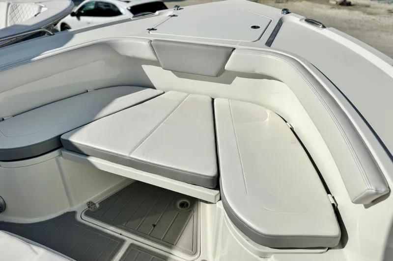 Slide: The Image of 2025 Parker 2600 Center Console boat interior with cushioned seating. - 29