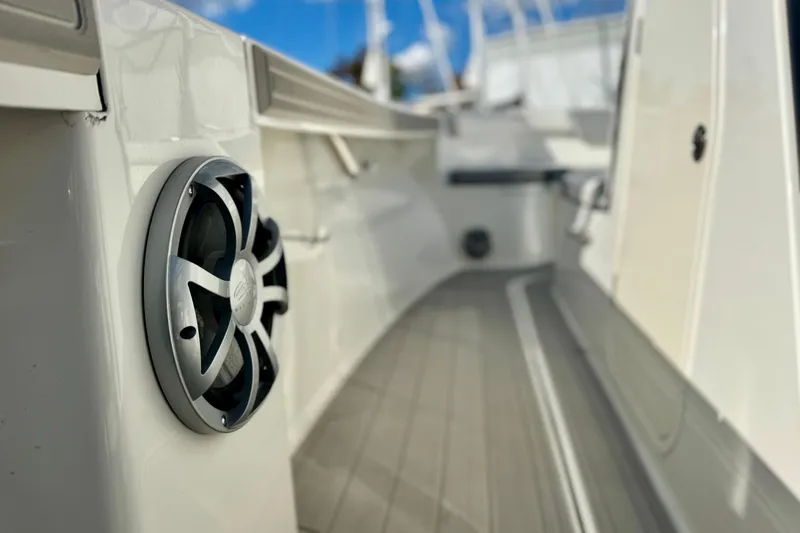 Slide: The Image of 2025 Parker 2600 Center Console boat interior with speaker detail. - 31