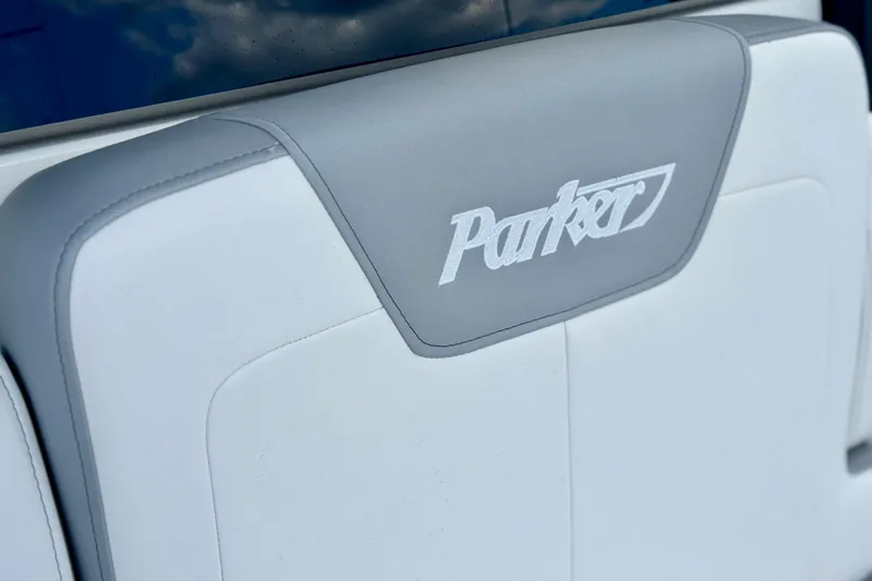 Slide: The Image of 2025 Parker 2600 Center Console boat seat with logo detail. - 43