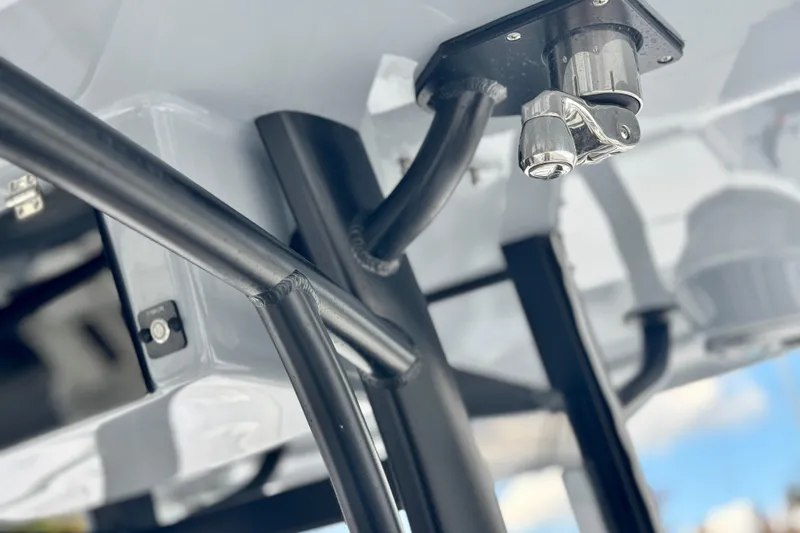 Slide: The Image of Close-up of Parker 2600 Center Console boat's hardware and wiring, 2025 model. - 8