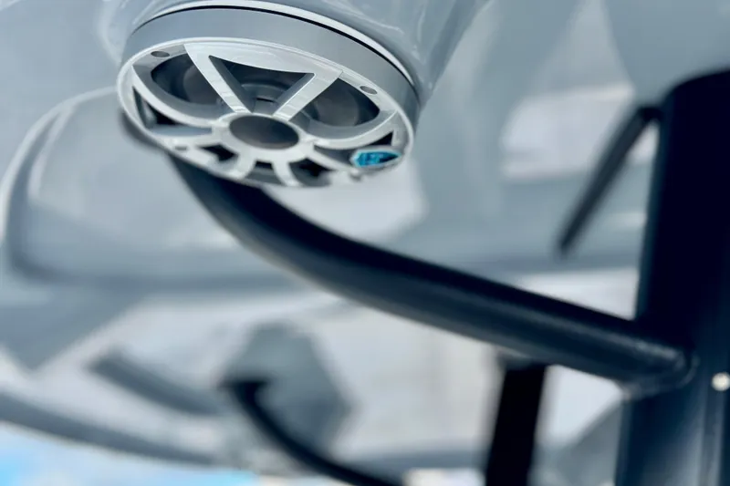 Slide: The Image of Close-up of a speaker on a 2025 Parker 2600 Center Console boat. - 9