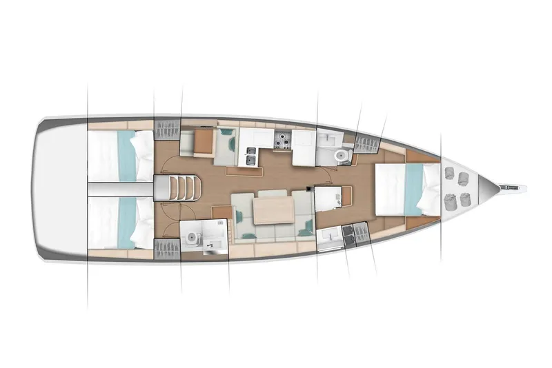 Slide: The Image of 2023 Jeanneau Sun Odyssey 490 sailboat docked in a marina under clear skies. - 2