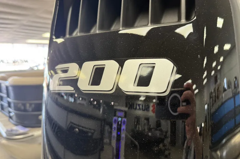 Slide: The Image of Close-up of a 200 horsepower engine on a 2026 Bentley Pontoons Elite 223 Swingback. - 15