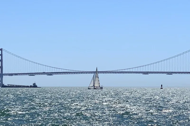 Slide: The Image of Sailboat near Golden Gate Bridge on sunny day, Santa Cruz 50, 1982 model. - 29