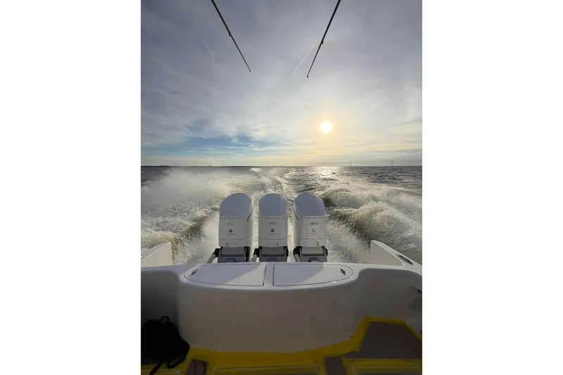 Slide: The Image of Albemarle 45 Carolinian Fisharound Express 2026 cruising at sunset with powerful engines. - 5
