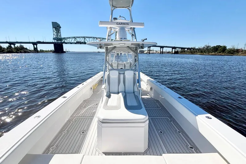 Slide: The Image of Custom HHH 35LX Catamaran 2020 on water near a bridge, clear sky. - 14