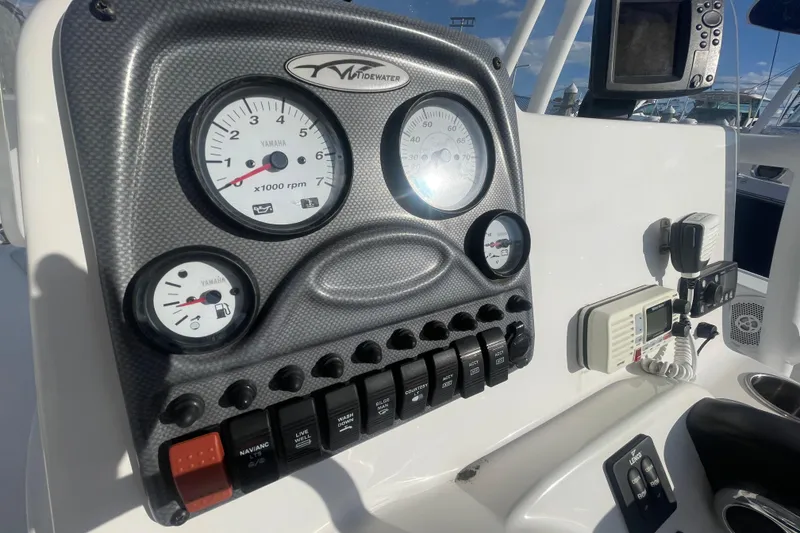Slide: The Image of Dashboard of 2013 Tidewater 210 LXF boat with Yamaha gauges and controls. - 15