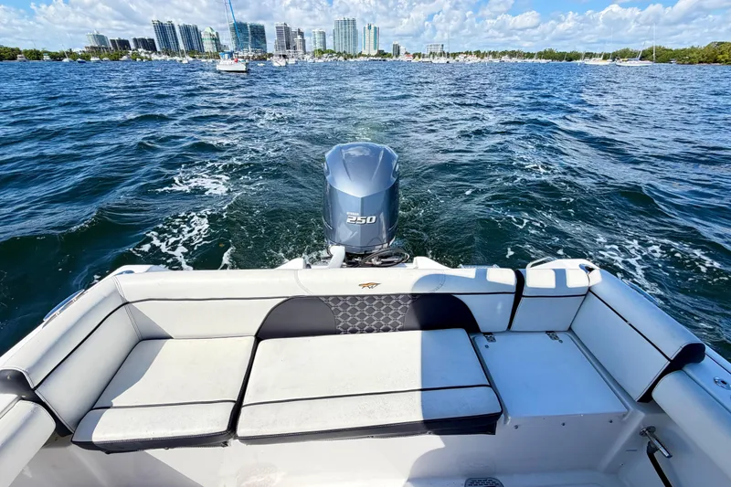 Slide: The Image of 2023 Tidewater 232 LXF boat with powerful engine cruising on a sunny day. - 21