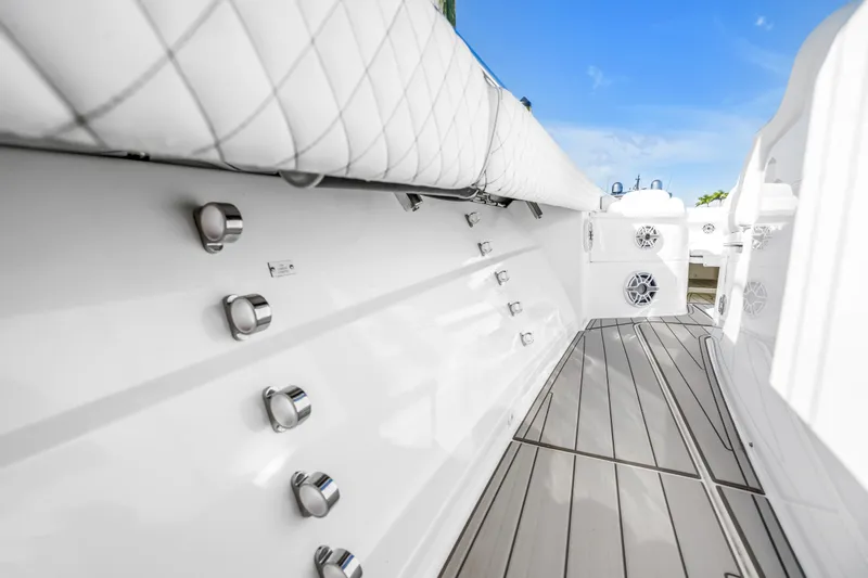 Slide: The Image of 2023 HCB 53 Suenos RXV boat deck with sleek design and modern fixtures. - 33