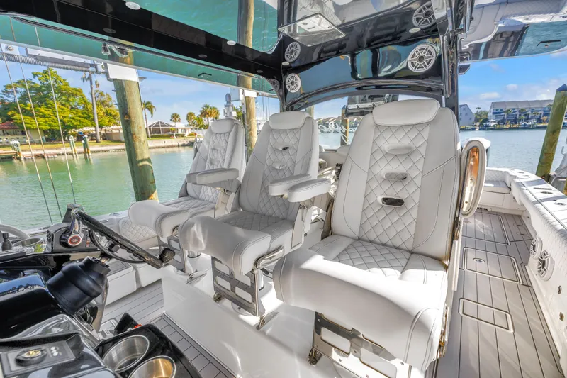 Slide: The Image of Luxurious interior of 2023 HCB 53 Suenos RXV boat with plush seating and modern design. - 84