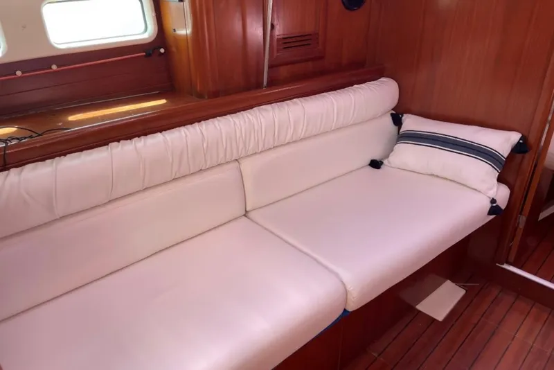 Slide: The Image of Interior of 2001 Beneteau Oceanis 411 yacht kitchen with stove, sink, and microwave. - 8