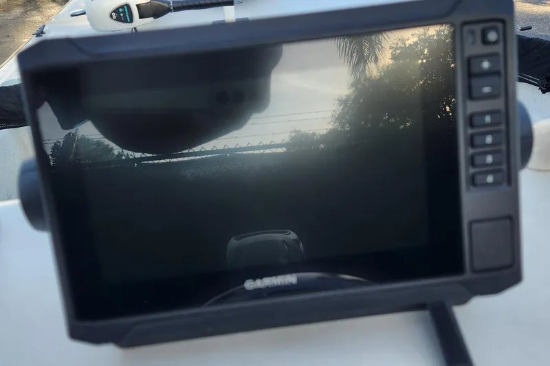 Slide: The Image of Garmin marine GPS device on a 1997 Polar 1700 Skiff boat. - 14