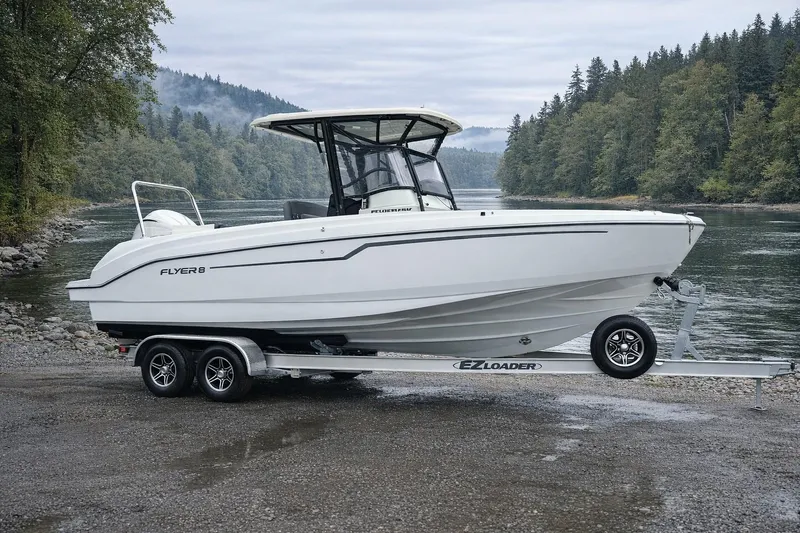 The Image of 2024 Beneteau Flyer 8 SPACEdeck V2 on trailer by scenic river. - 0
