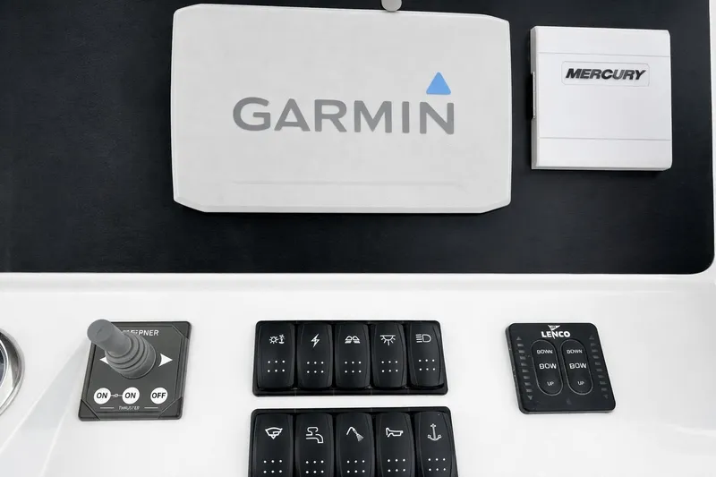 Slide: The Image of Control panel of 2024 Beneteau Flyer 8 SPACEdeck V2 with Garmin and Mercury systems. - 13