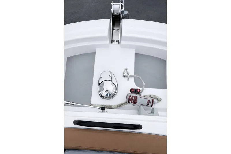 Slide: The Image of 2024 Beneteau Flyer 8 SPACEdeck V2 boat deck with control panel and chrome fittings. - 19